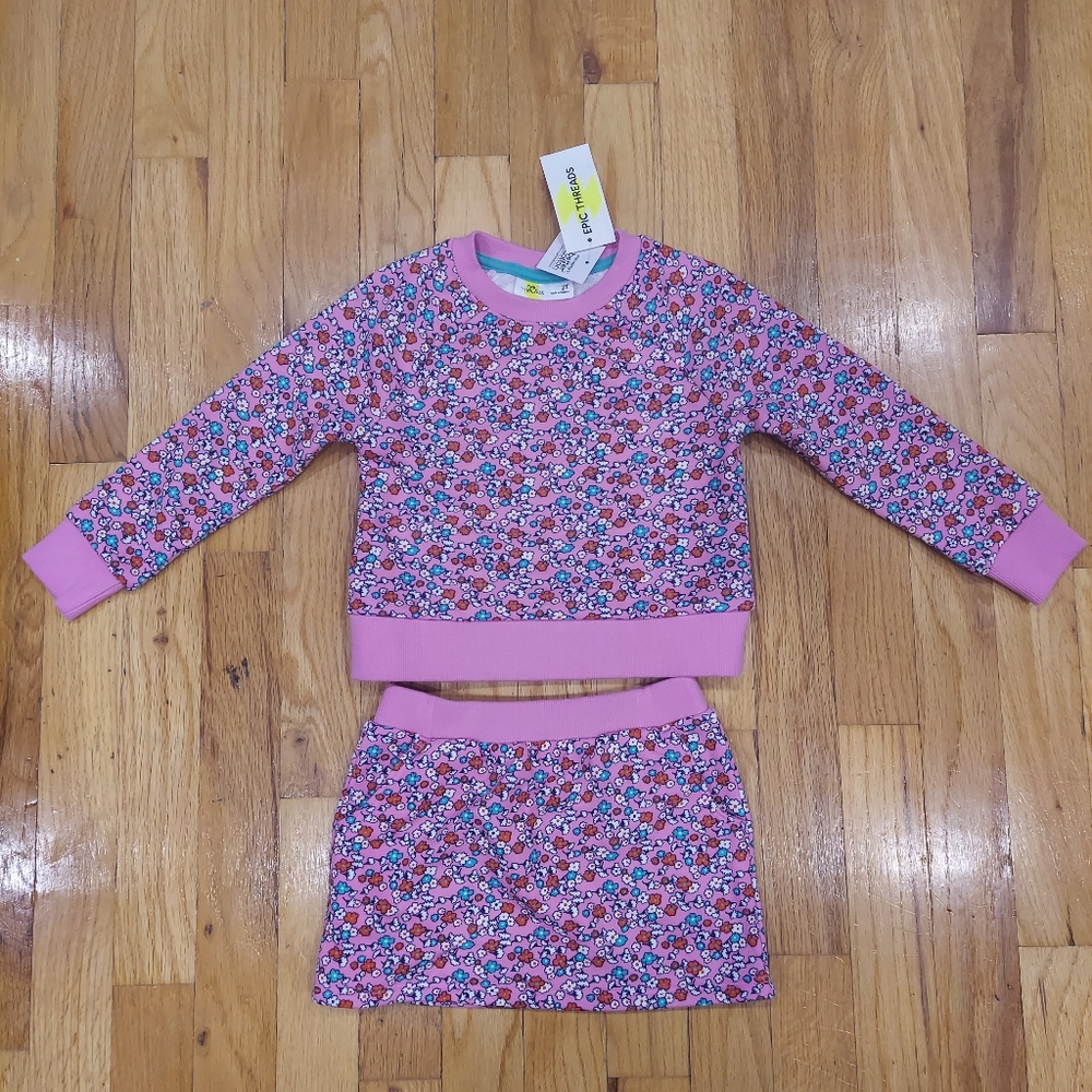 📢 NWT Epic Threads Pink Floral Skirt Set (Size: 2T)